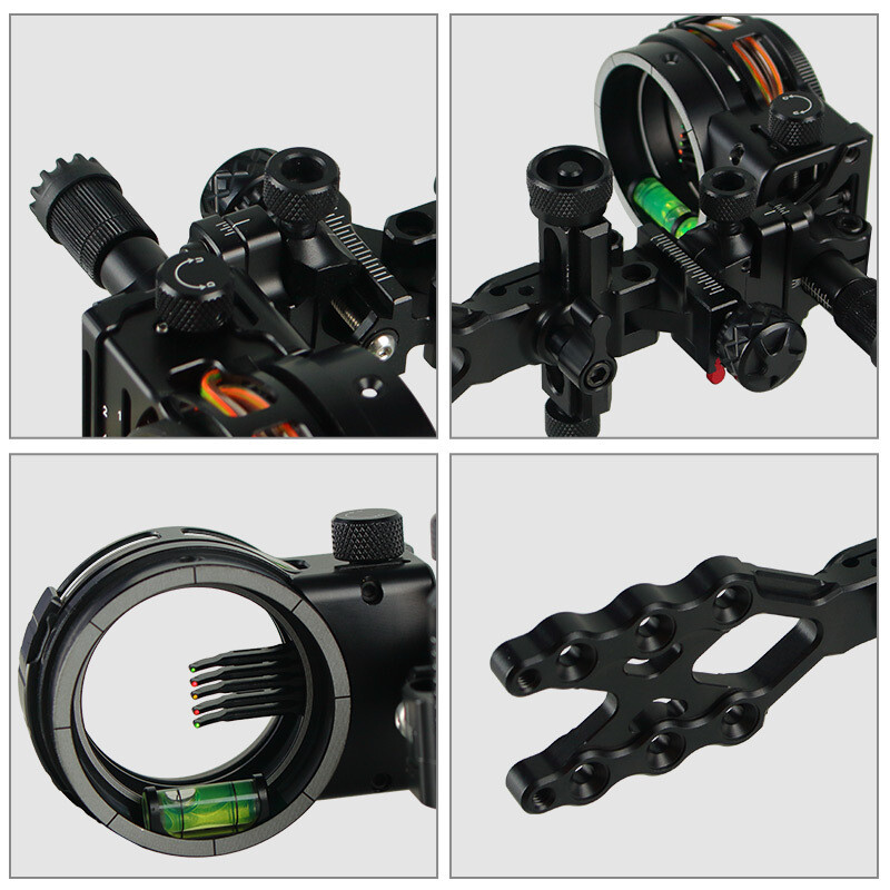TX1550 Archery Bow Sight 4X 6X 8X Lens 5-Pin 0.019'' Optical Fiber Bow Hunting